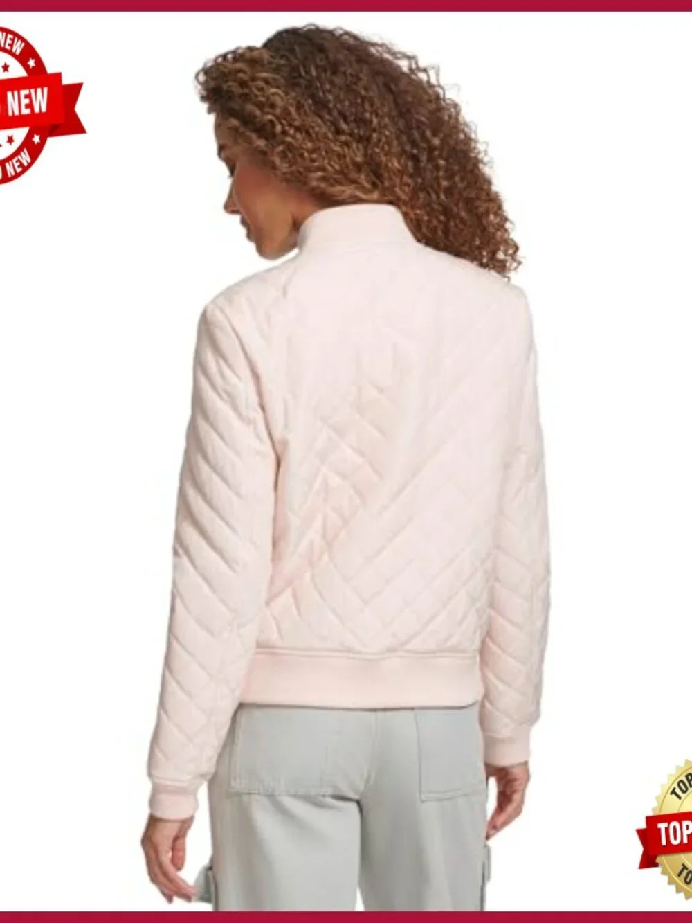 Sherpa-Lined Diamond Quilted Bomber Jacket with Front Pockets